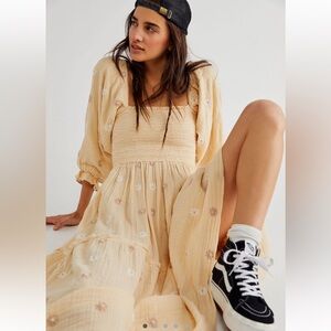 Free People Dahlia Embroidered Maxi Dress - Pearl Island Sz XS